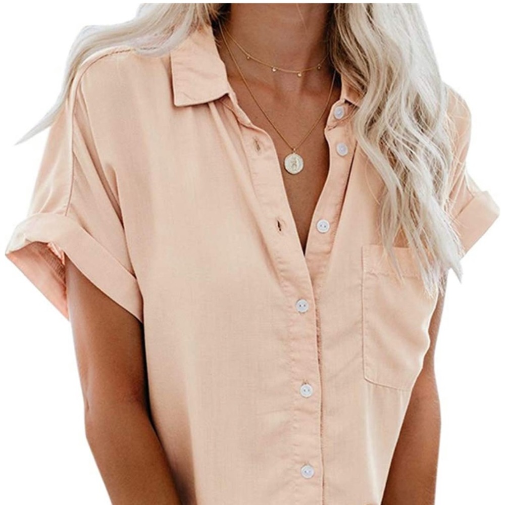 NWOT Coral short sleeve button down blouse Sz S